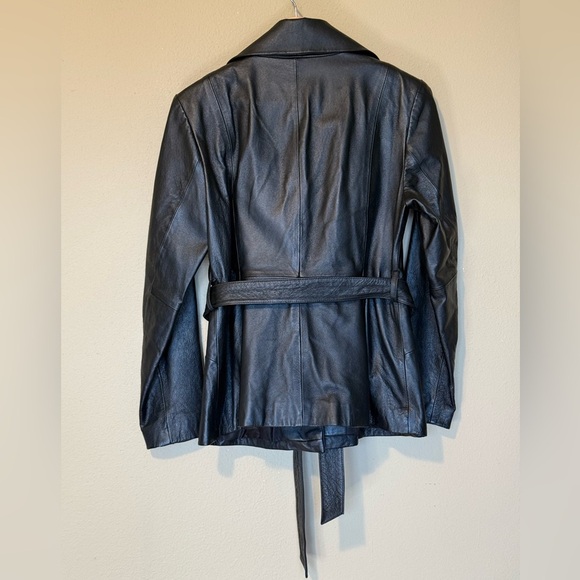 East 5th Vintage Black Leather Button Front Jacket Size Petite Medium - Picture 4 of 9